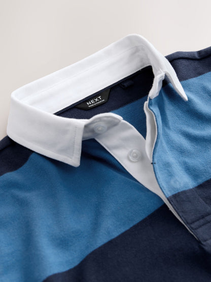 Dsiney Kidz - Blue/White Long Sleeve Rugby 100% Cotton Polo Shirt (3-16yrs) image 7