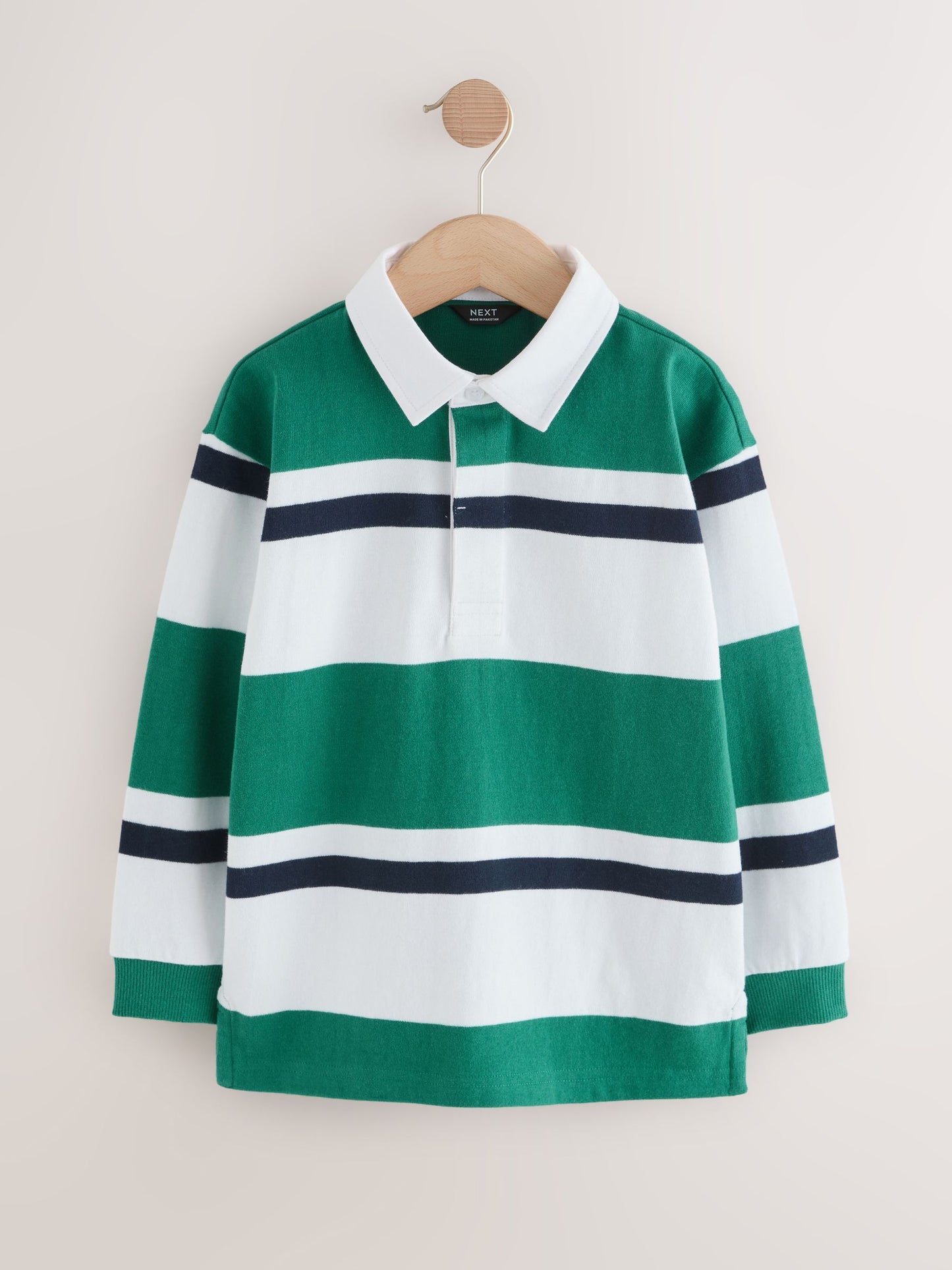 Dsiney Kidz - Green/White Long Sleeve Rugby 100% Cotton Polo Shirt (3-16yrs) image 1