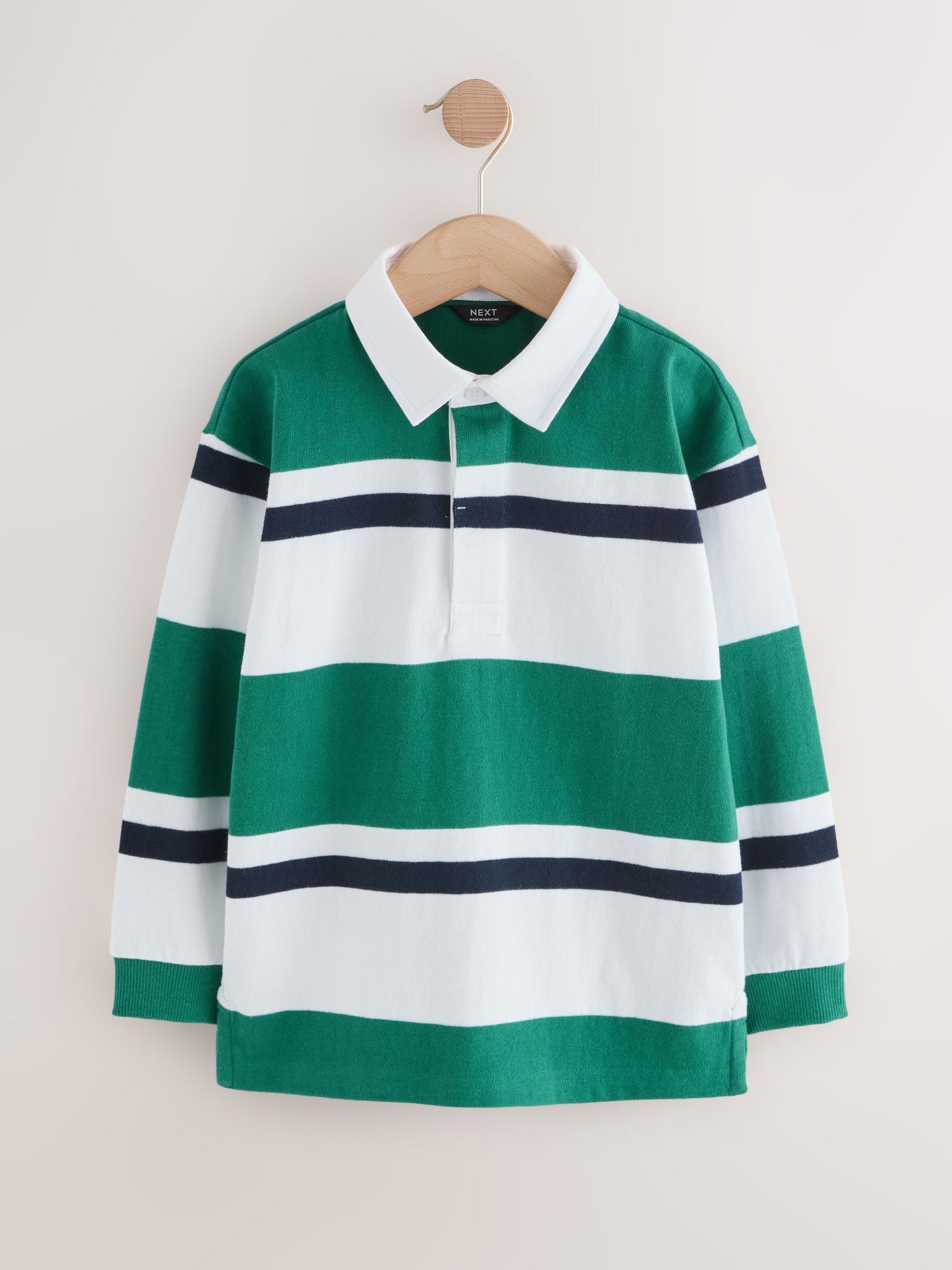 Dsiney Kidz - Green/White Long Sleeve Rugby 100% Cotton Polo Shirt (3-16yrs) image 1
