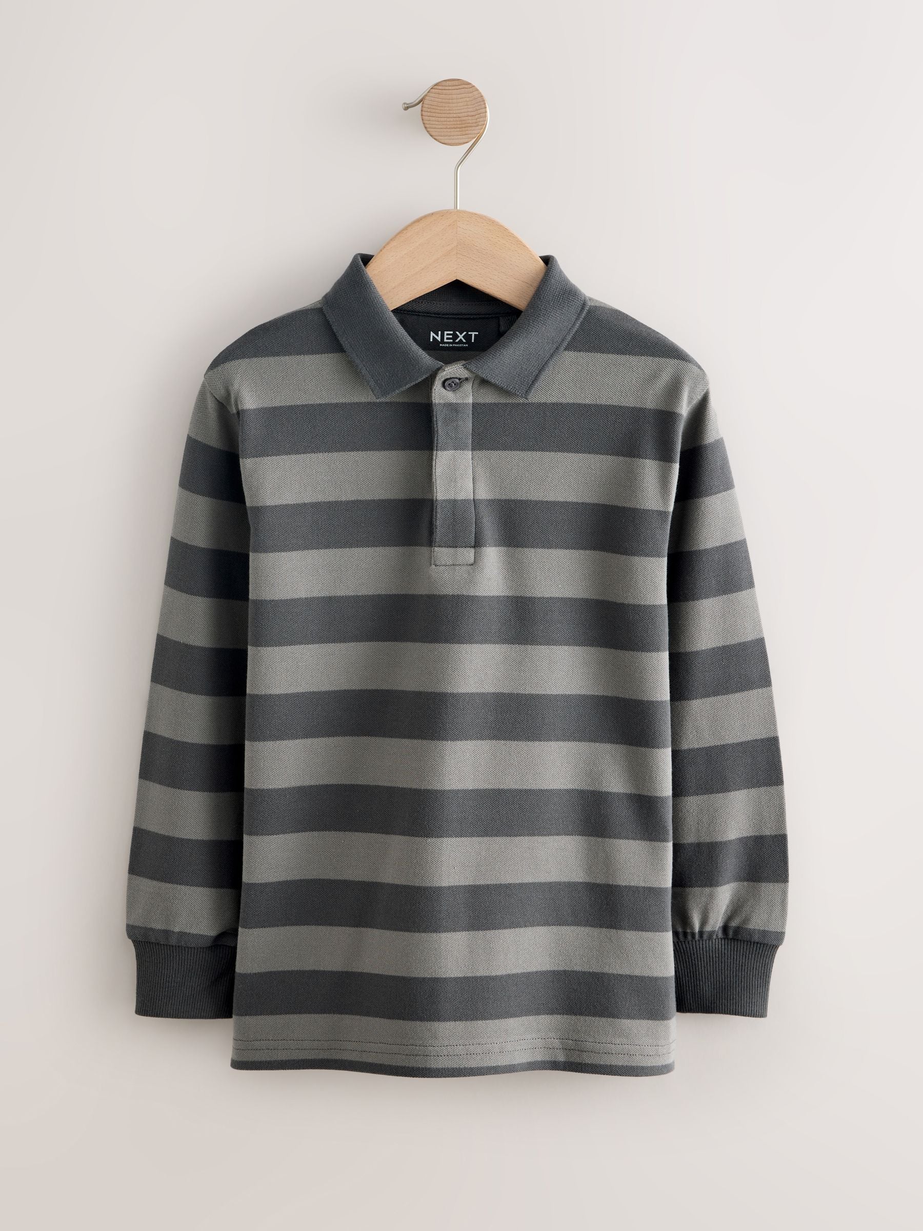 Dsiney Kidz - Charcoal/Grey Stripe Long Sleeve Polo Shirt (3-16yrs) image 3