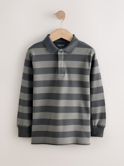 Dsiney Kidz - Charcoal/Grey Stripe Long Sleeve Polo Shirt (3-16yrs) image 3