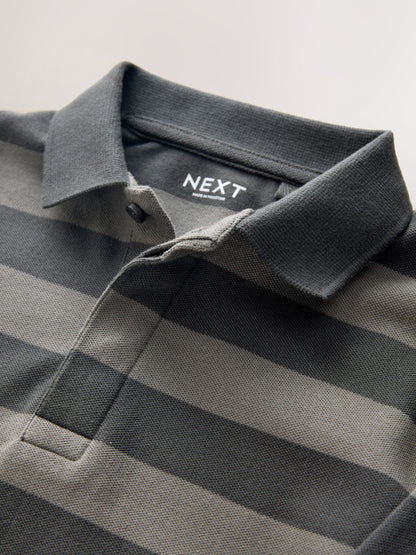 Dsiney Kidz - Charcoal/Grey Stripe Long Sleeve Polo Shirt (3-16yrs) image 5
