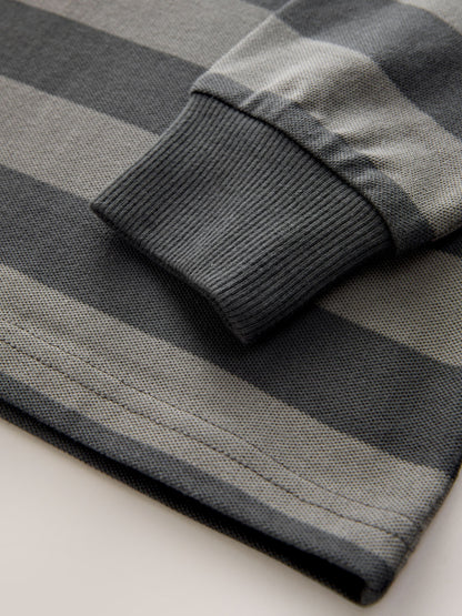 Dsiney Kidz - Charcoal/Grey Stripe Long Sleeve Polo Shirt (3-16yrs) image 6