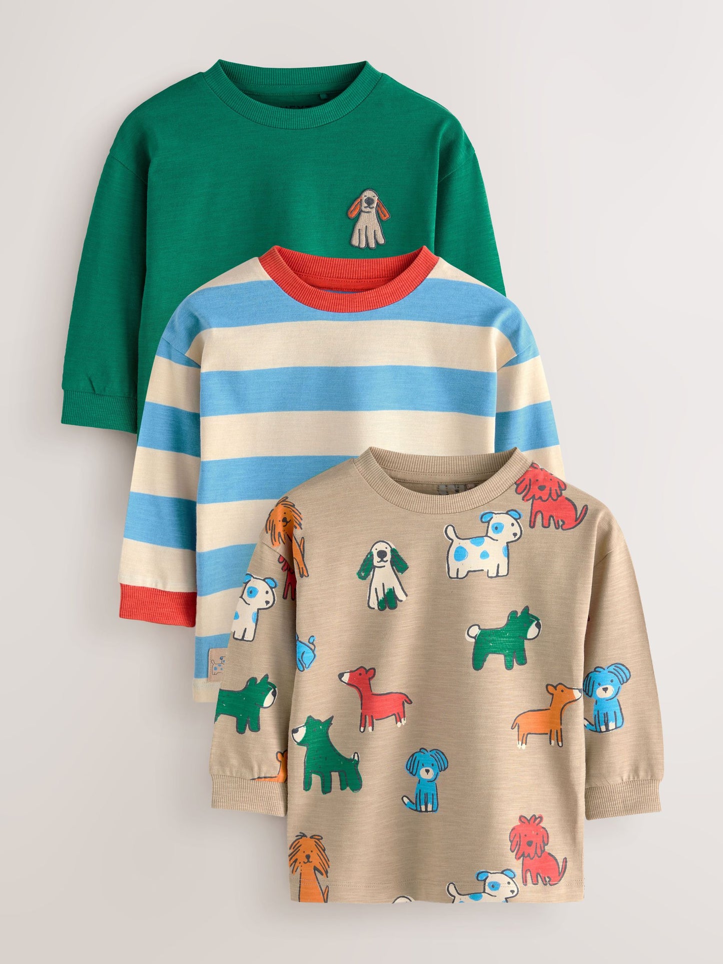 Multi Dogs Long Sleeve Graphic Print T-Shirts 3 Pack (3mths-7yrs) image 1