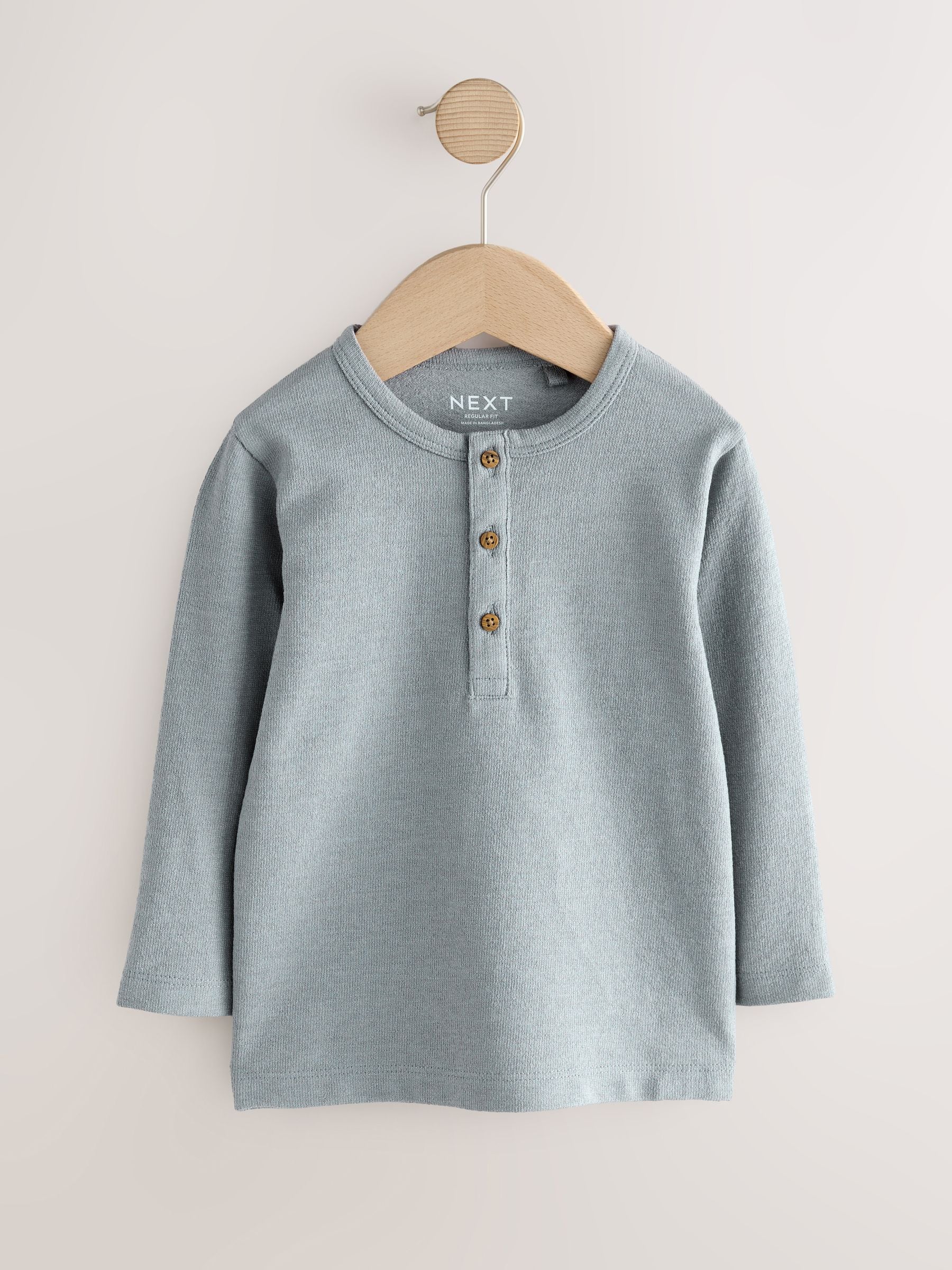 Blue Long Sleeve Henley Neck T-Shirt (3mths-7yrs) image 1