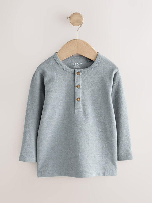 Blue Long Sleeve Henley Neck T-Shirt (3mths-7yrs) image 1