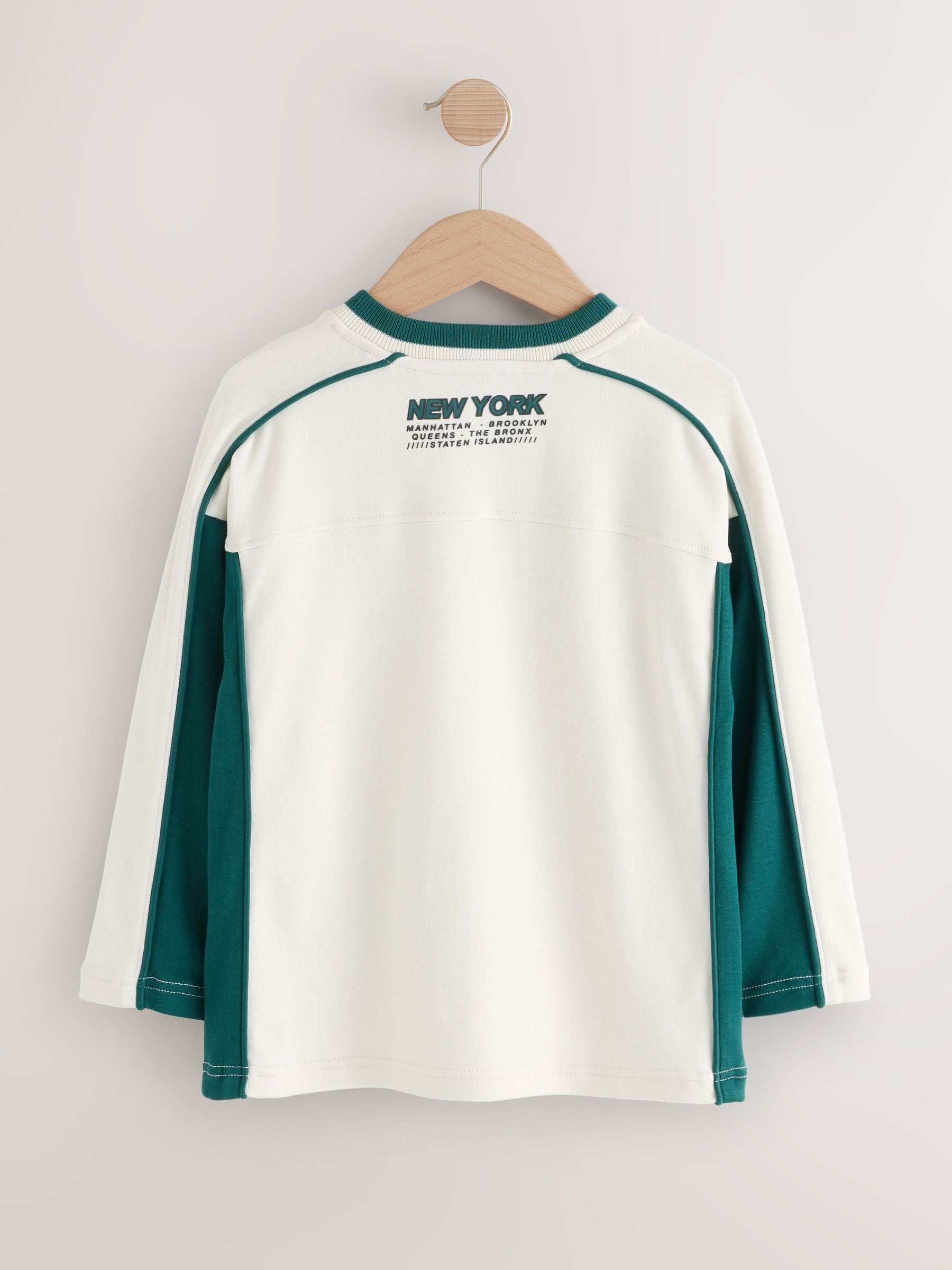 Dsiney Kidz - Ecru/Green Varsity Long Sleeve Cotton T-Shirt (3-16yrs) image 6