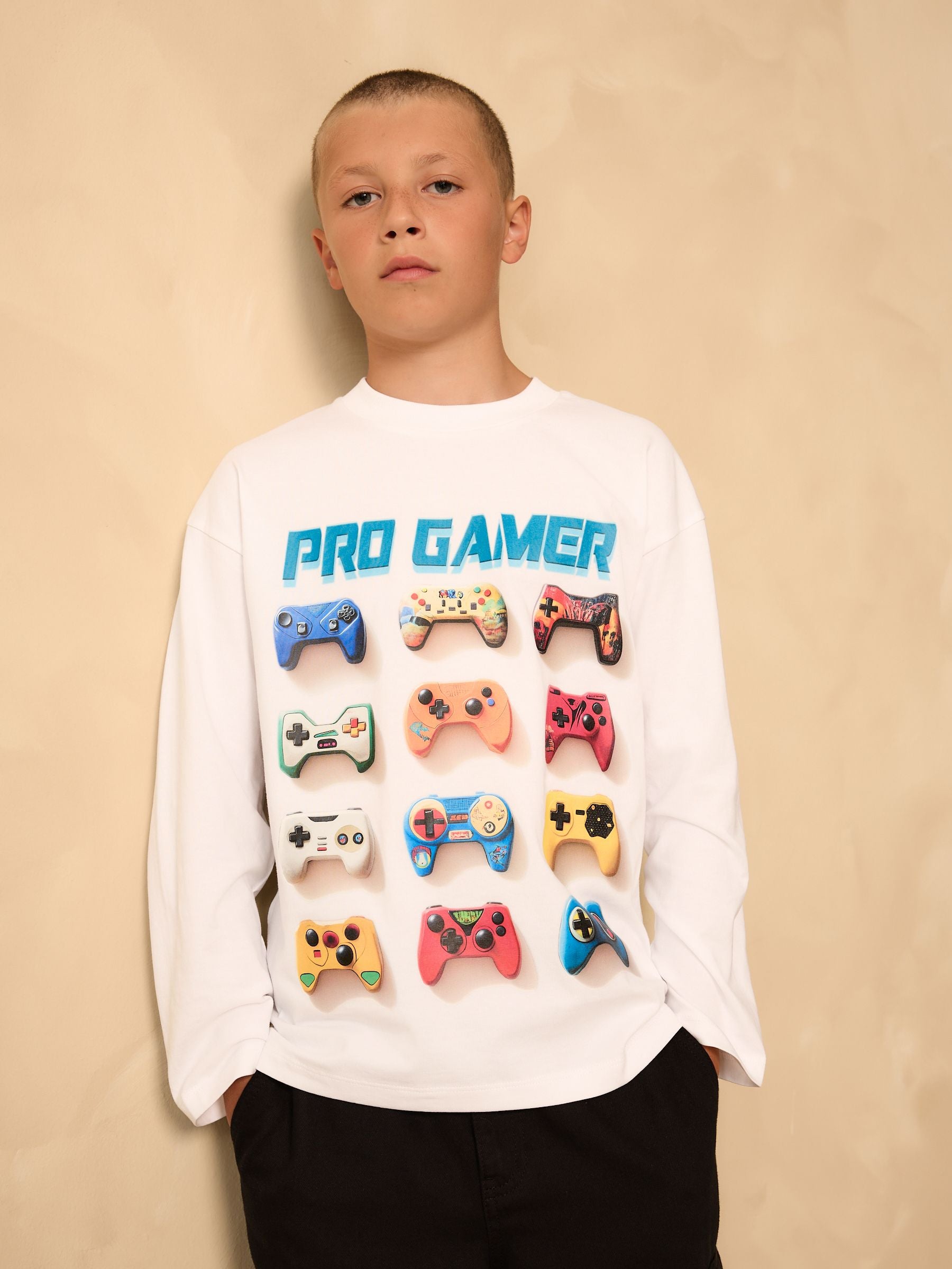 Dsiney Kidz - White Gamer Relaxed Fit Graphic Long Sleeve Cotton T-Shirt (3-16yrs) image 2
