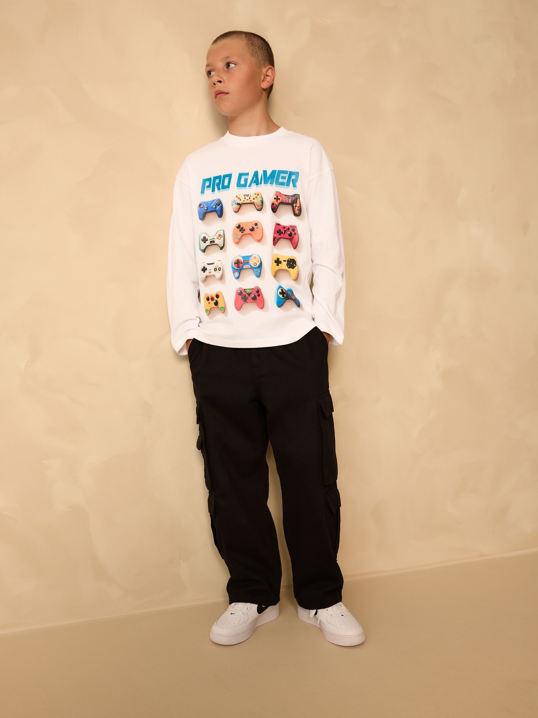 Dsiney Kidz - White Gamer Relaxed Fit Graphic Long Sleeve Cotton T-Shirt (3-16yrs) image 3