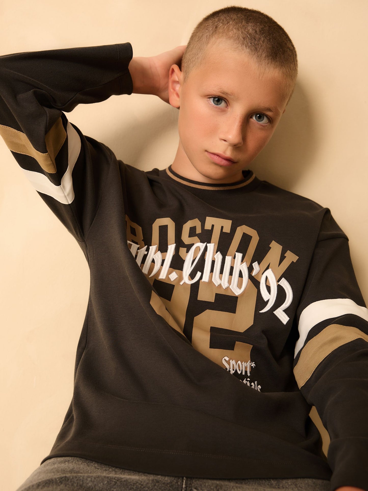Dsiney Kidz - Charcoal Grey Varsity Long Sleeve Cotton T-Shirt (3-16yrs) image 1