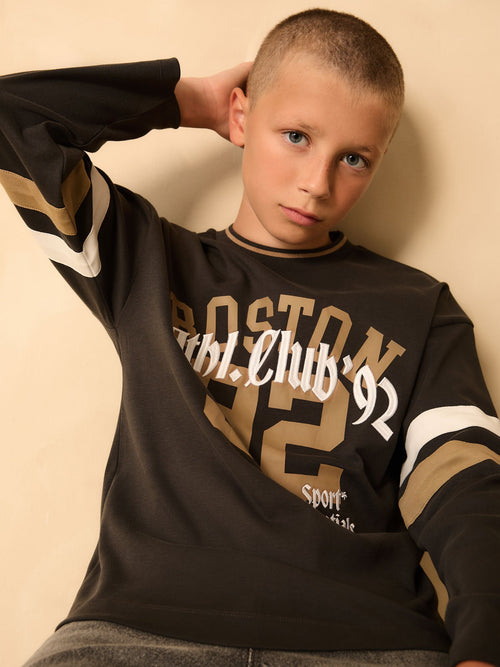 Dsiney Kidz - Charcoal Grey Varsity Long Sleeve Cotton T-Shirt (3-16yrs) image 1