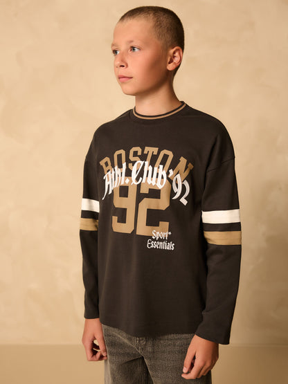 Dsiney Kidz - Charcoal Grey Varsity Long Sleeve Cotton T-Shirt (3-16yrs) image 2