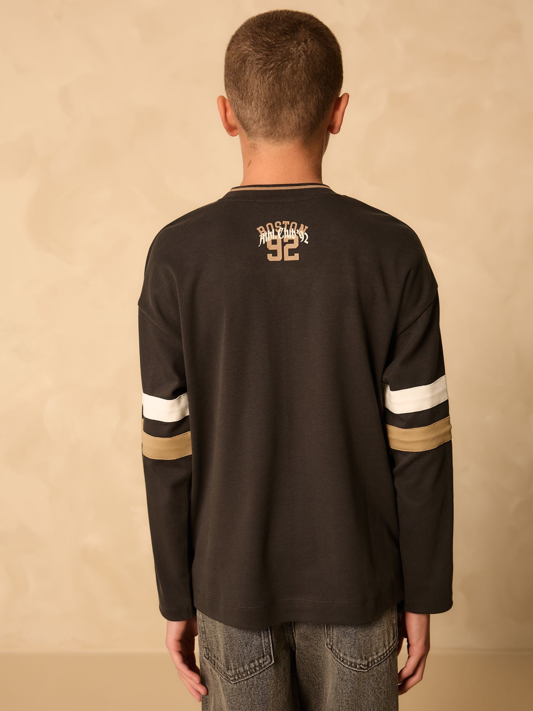 Dsiney Kidz - Charcoal Grey Varsity Long Sleeve Cotton T-Shirt (3-16yrs) image 3