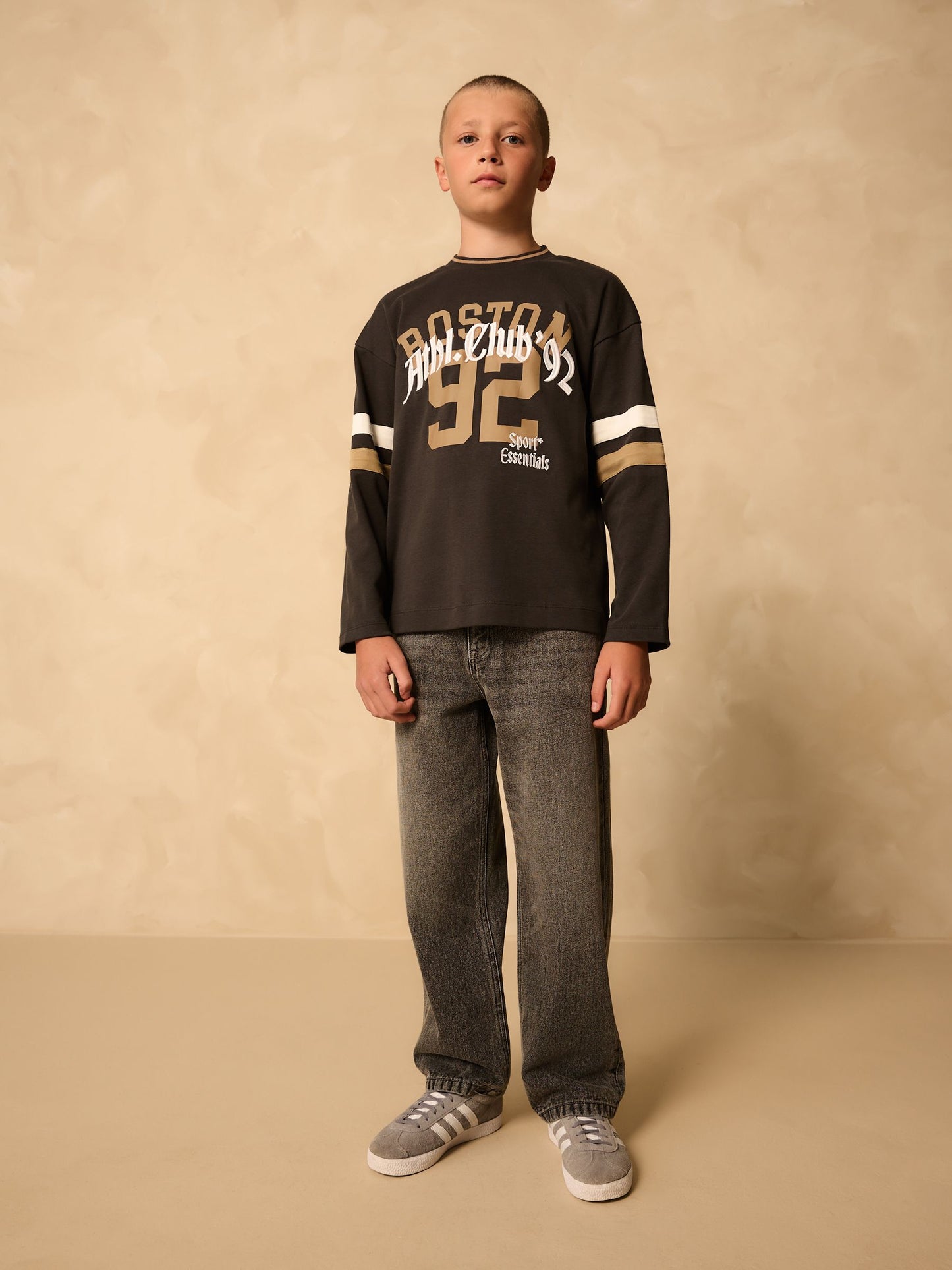 Dsiney Kidz - Charcoal Grey Varsity Long Sleeve Cotton T-Shirt (3-16yrs) image 4