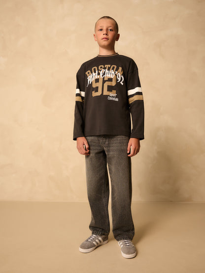 Dsiney Kidz - Charcoal Grey Varsity Long Sleeve Cotton T-Shirt (3-16yrs) image 4