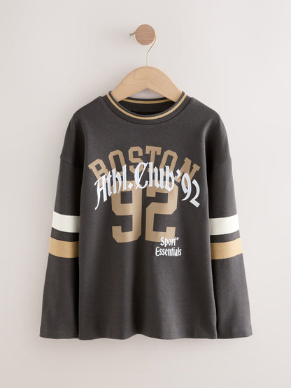 Dsiney Kidz - Charcoal Grey Varsity Long Sleeve Cotton T-Shirt (3-16yrs) image 5