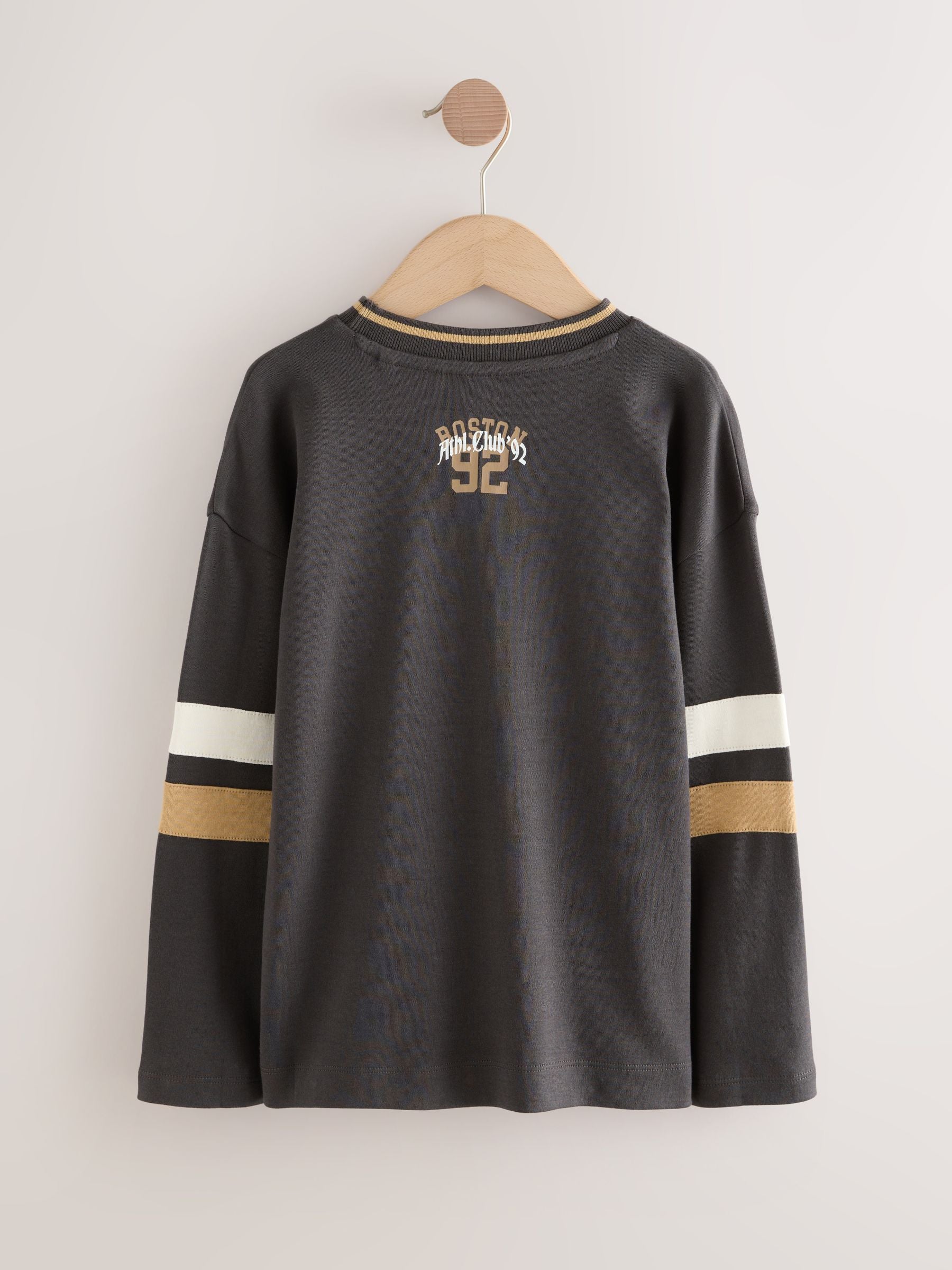 Dsiney Kidz - Charcoal Grey Varsity Long Sleeve Cotton T-Shirt (3-16yrs) image 6