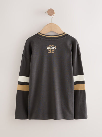 Dsiney Kidz - Charcoal Grey Varsity Long Sleeve Cotton T-Shirt (3-16yrs) image 6