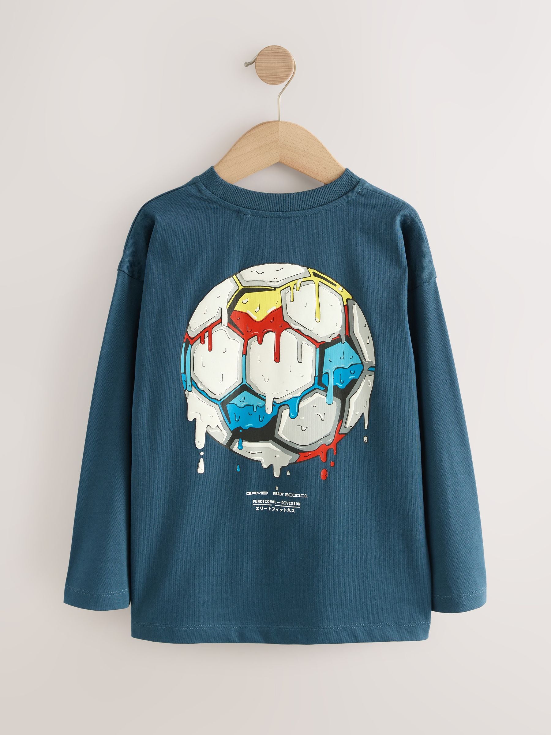 Dsiney Kidz - Mid Blue Football Relaxed Fit Graphic Long Sleeve Cotton T-Shirt (3-16yrs) image 2