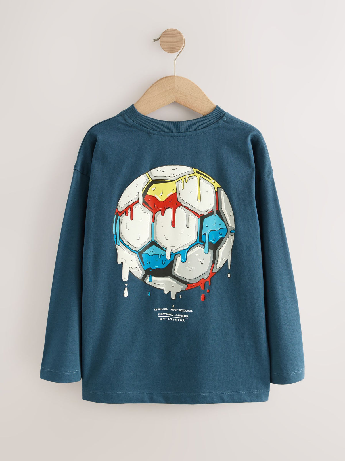 Dsiney Kidz - Mid Blue Football Relaxed Fit Graphic Long Sleeve Cotton T-Shirt (3-16yrs) image 2