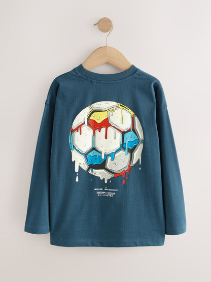 Dsiney Kidz - Mid Blue Football Relaxed Fit Graphic Long Sleeve Cotton T-Shirt (3-16yrs) image 2