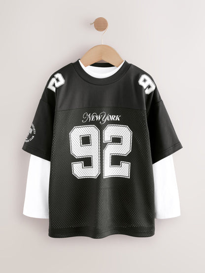 Dsiney Kidz - Black/White Varsity Short and Long Sleeve T-Shirt 2 Piece Set (3-16yrs) image 12