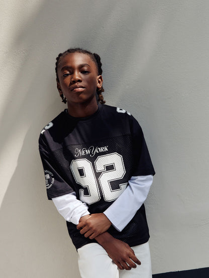 Dsiney Kidz - Black/White Varsity Short and Long Sleeve T-Shirt 2 Piece Set (3-16yrs) image 2
