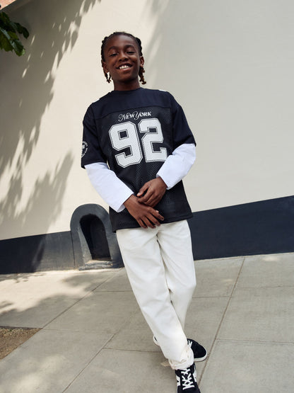 Dsiney Kidz - Black/White Varsity Short and Long Sleeve T-Shirt 2 Piece Set (3-16yrs) image 4