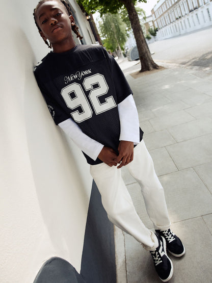 Dsiney Kidz - Black/White Varsity Short and Long Sleeve T-Shirt 2 Piece Set (3-16yrs) image 5