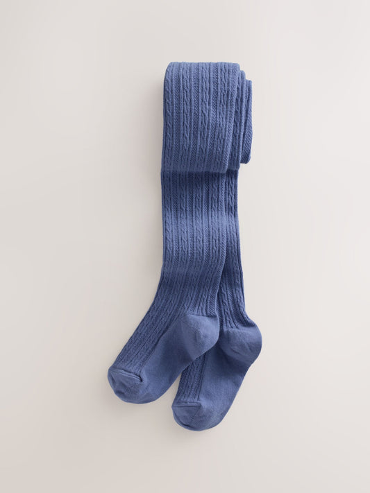 Blue Regular Length Cotton Rich Cable Tights image 1
