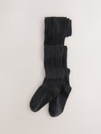Pink/Charcoal Grey and Cream Cotton Rich Cable Tights 5 Pack image 3