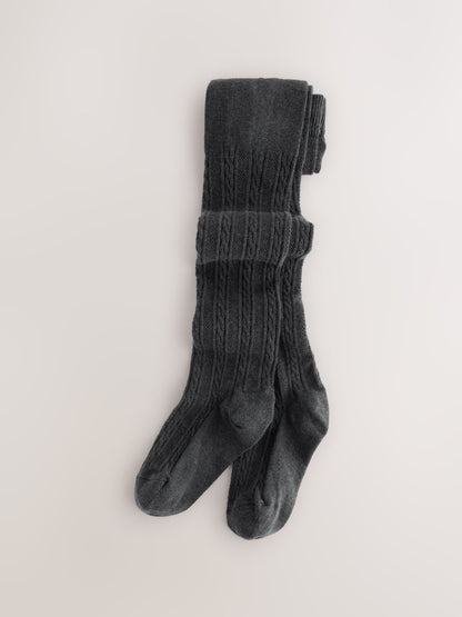 Pink/Charcoal Grey and Cream Cotton Rich Cable Tights 5 Pack image 5