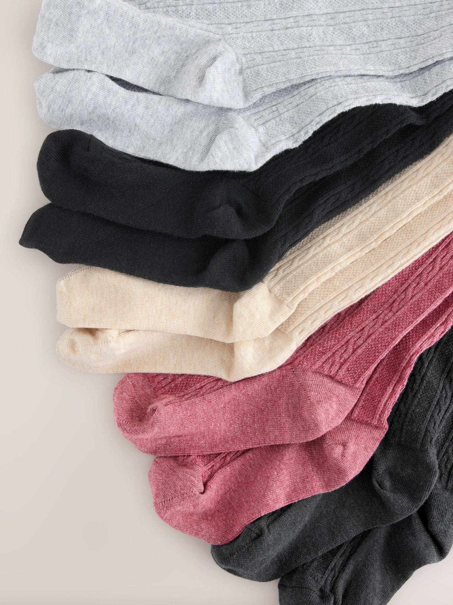Pink/Charcoal Grey and Cream Cotton Rich Cable Tights 5 Pack image 8