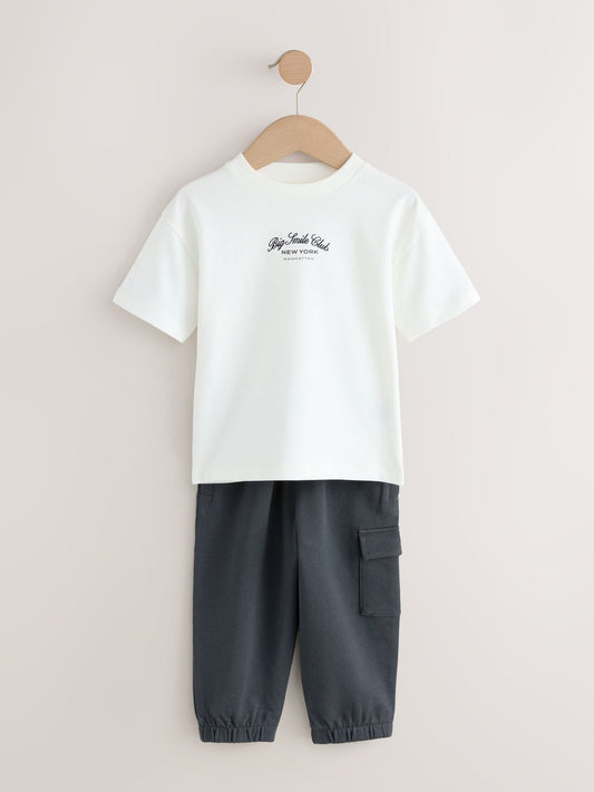 White/Black Short Sleeve T-Shirt and Utility Joggers Set (3mths-7yrs) image 1
