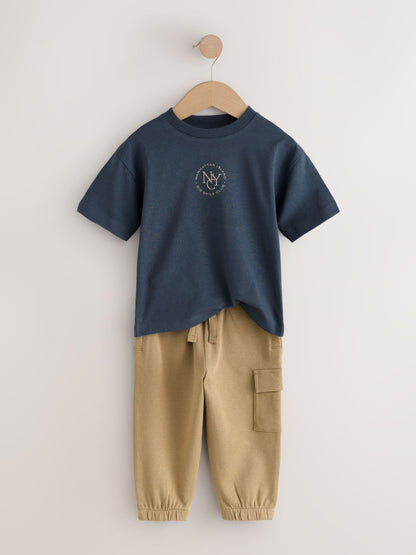 Navy/Tan Short Sleeve T-Shirt and Utility Joggers Set (3mths-7yrs) image 3