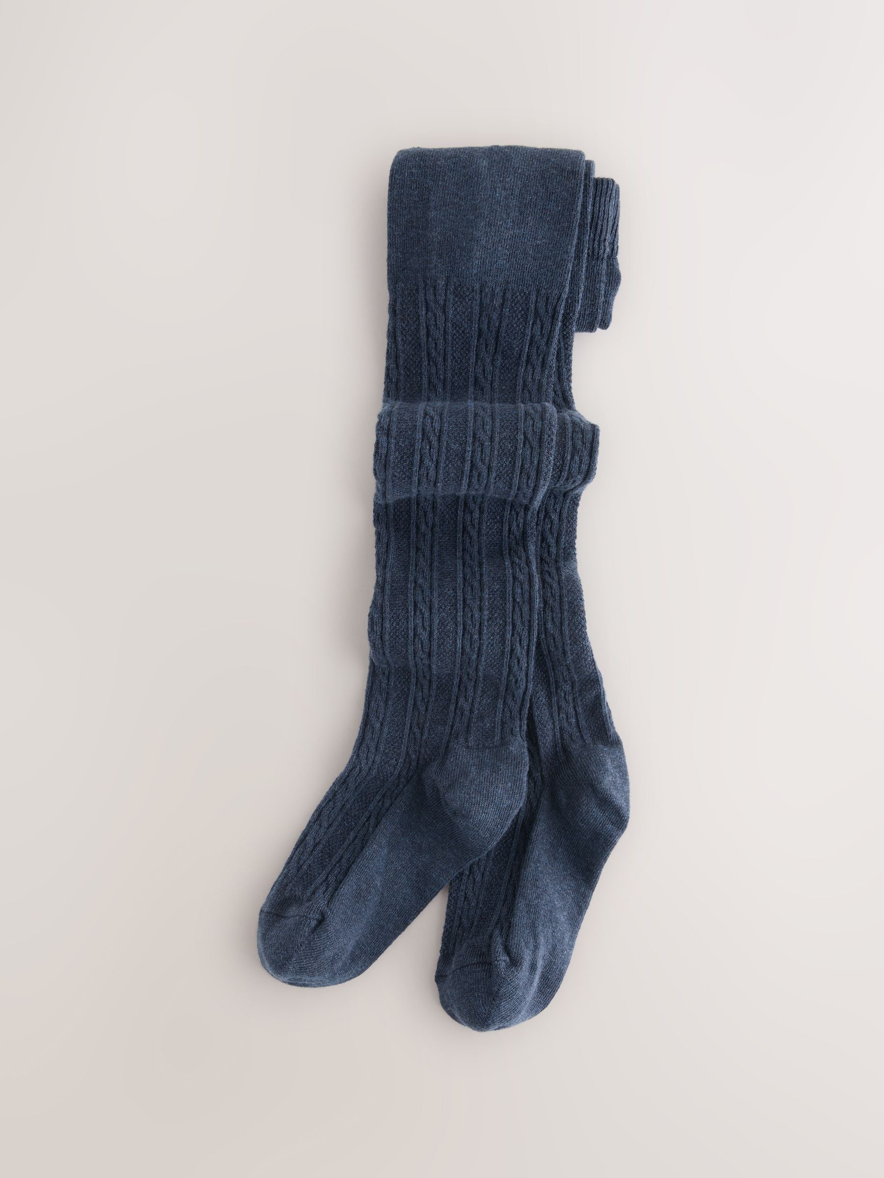 Grey Black Oatmeal and Navy Blue Cotton Rich Cable Tights 5 Pack image 3