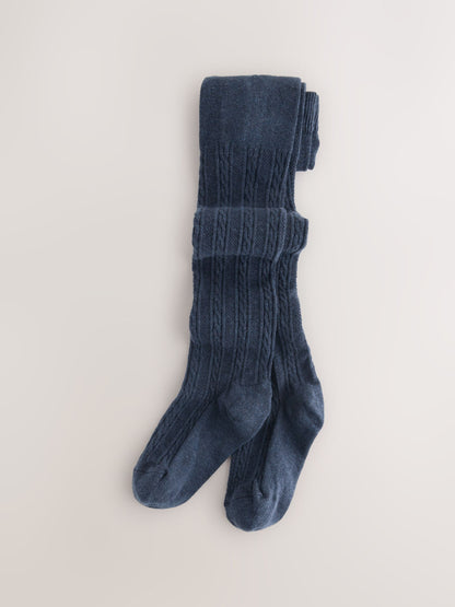 Grey Black Oatmeal and Navy Blue Cotton Rich Cable Tights 5 Pack image 3