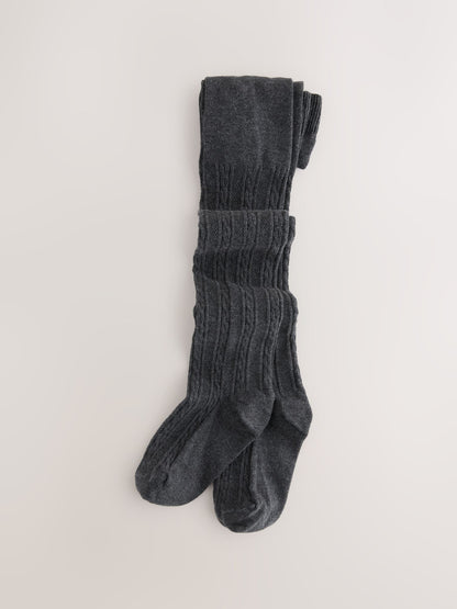 Grey Black Oatmeal and Navy Blue Cotton Rich Cable Tights 5 Pack image 4