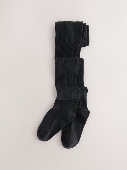 Grey Black Oatmeal and Navy Blue Cotton Rich Cable Tights 5 Pack image 6