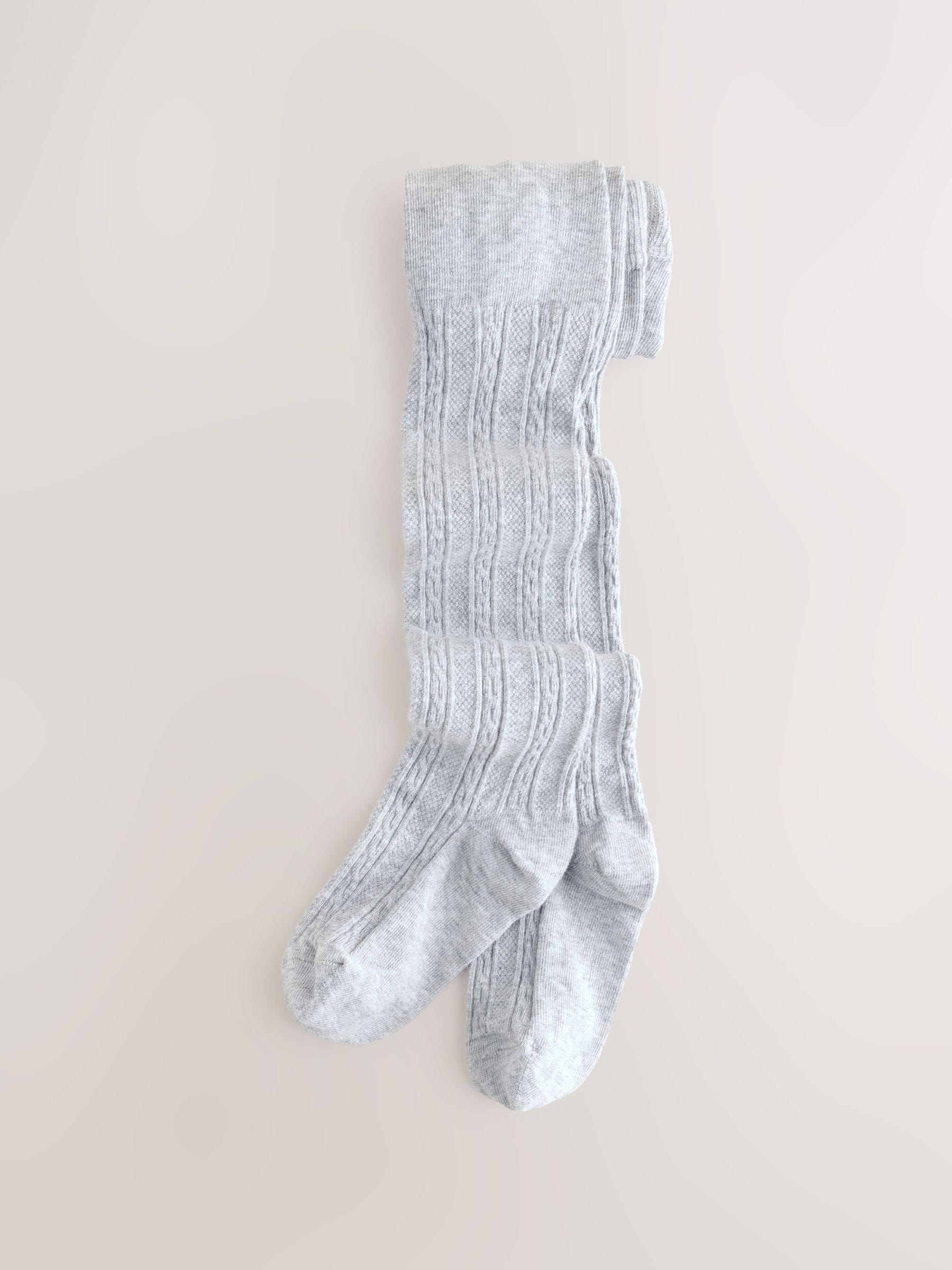 Grey Black Oatmeal and Navy Blue Cotton Rich Cable Tights 5 Pack image 7