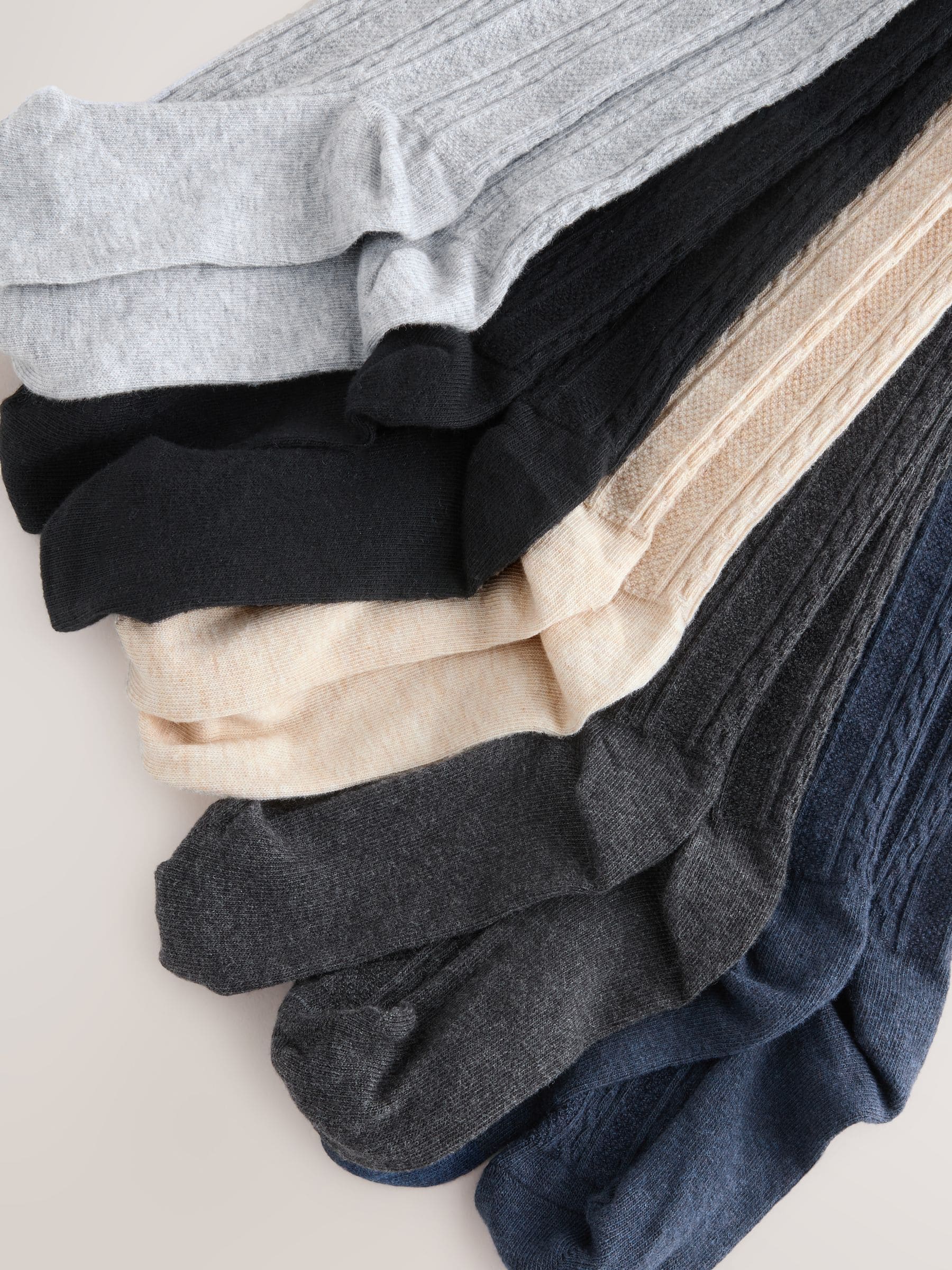 Grey Black Oatmeal and Navy Blue Cotton Rich Cable Tights 5 Pack image 8