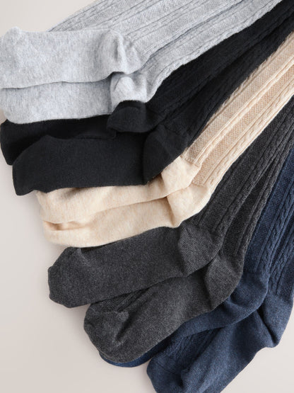 Grey Black Oatmeal and Navy Blue Cotton Rich Cable Tights 5 Pack image 8