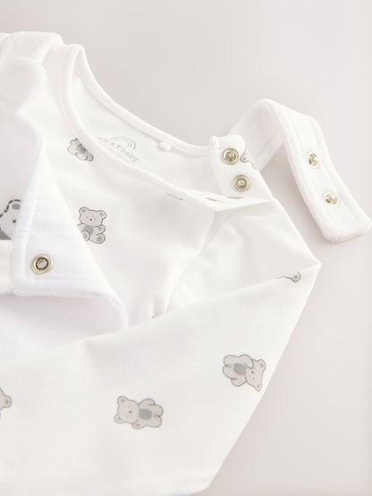 White Bear Velour Dungarees and Bodysuit Baby Set (0-12mths)