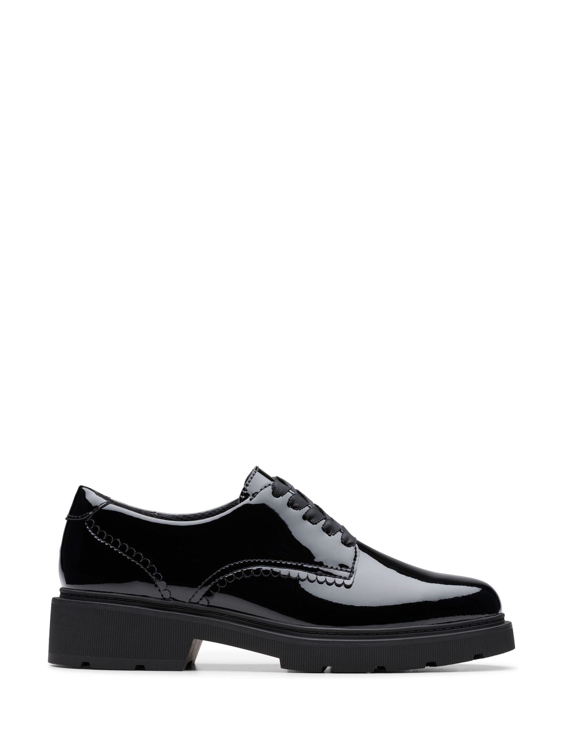 Clarks Black Patent Standard Fit (F) Older Girls Eris Pure Brogues image 1