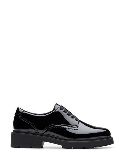 Clarks Black Patent Standard Fit (F) Older Girls Eris Pure Brogues image 1