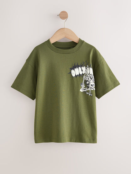 Dsiney Kidz - Khaki Green Graffiti Back Short Sleeve Graphic T-Shirt (3-16yrs) image 1
