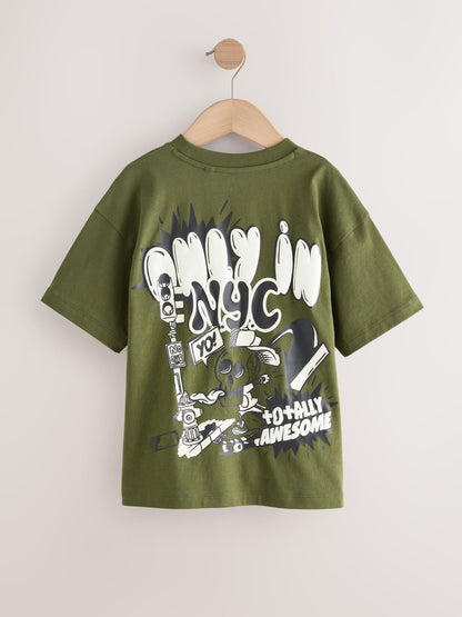 Dsiney Kidz - Khaki Green Graffiti Back Short Sleeve Graphic T-Shirt (3-16yrs) image 2