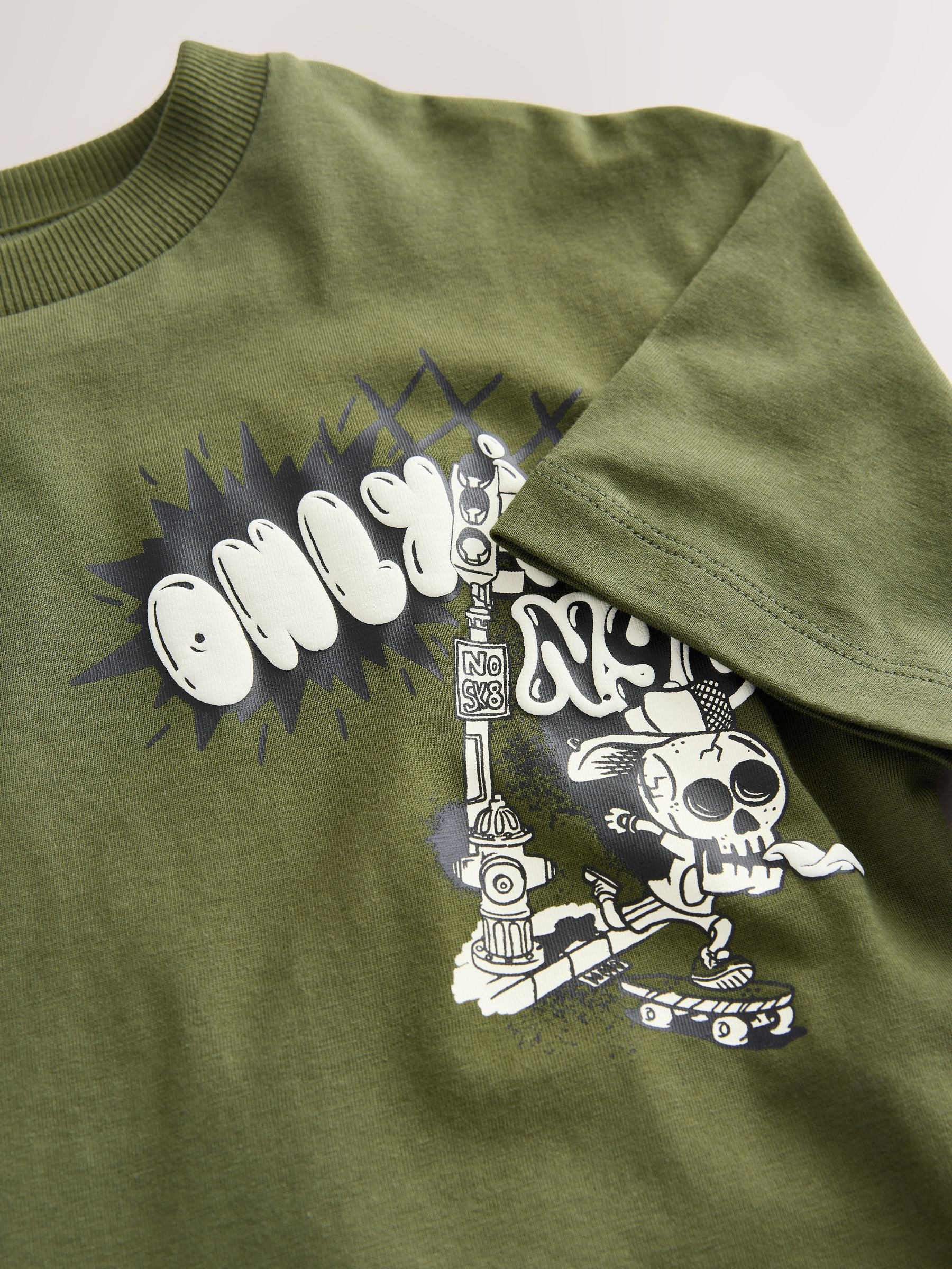 Dsiney Kidz - Khaki Green Graffiti Back Short Sleeve Graphic T-Shirt (3-16yrs) image 4