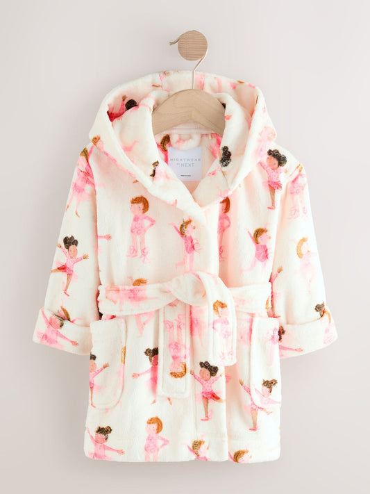 White/Pink Ballerina Fleece Dressing Gown (9mths-16yrs)