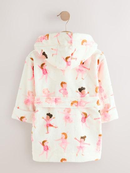 White/Pink Ballerina Fleece Dressing Gown (9mths-16yrs)